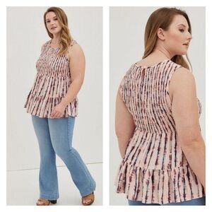 TORRID Pink Stripe Sleeveless Smocked Babydoll Top 2XL